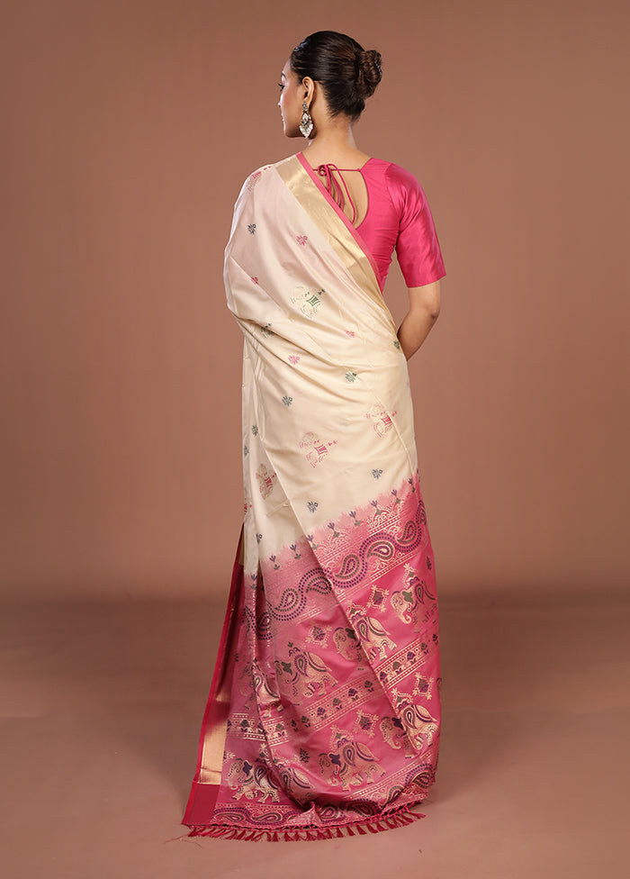 Cream Dupion Silk Saree With Blouse Piece