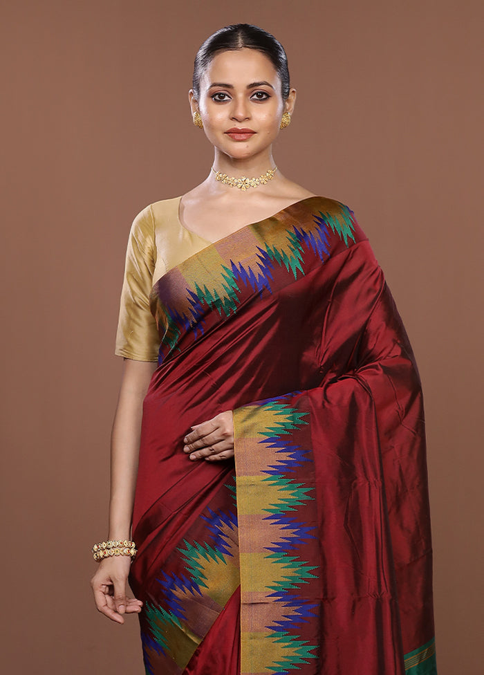 Maroon Kanjivaram Silk Saree With Blouse Piece