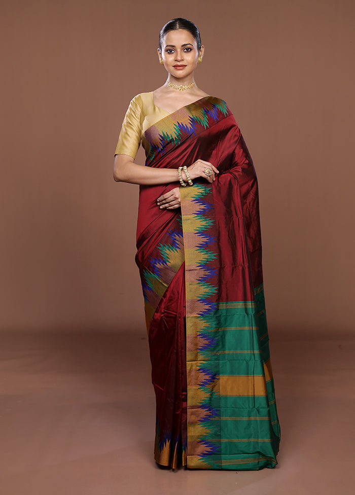 Maroon Kanjivaram Silk Saree With Blouse Piece