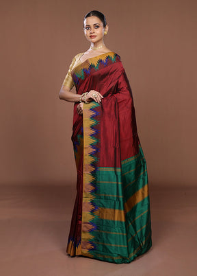Maroon Kanjivaram Silk Saree With Blouse Piece