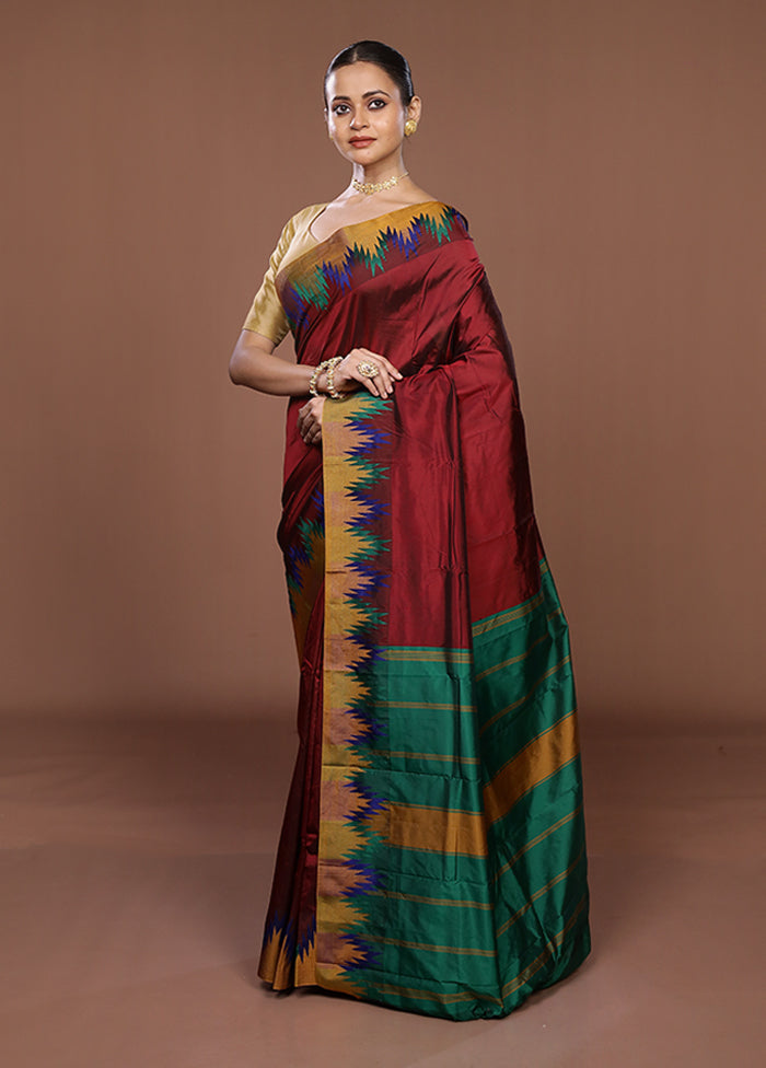 Maroon Kanjivaram Silk Saree With Blouse Piece