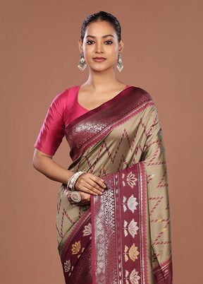 Cream Dupion Silk Saree With Blouse Piece