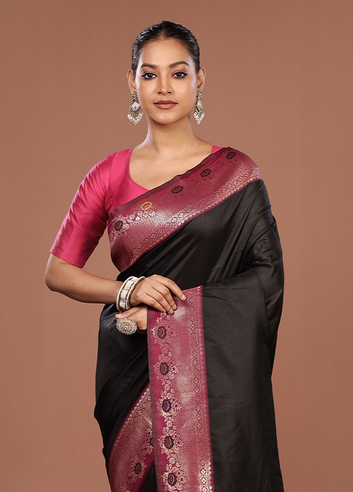 Black Dupion Silk Saree With Blouse Piece