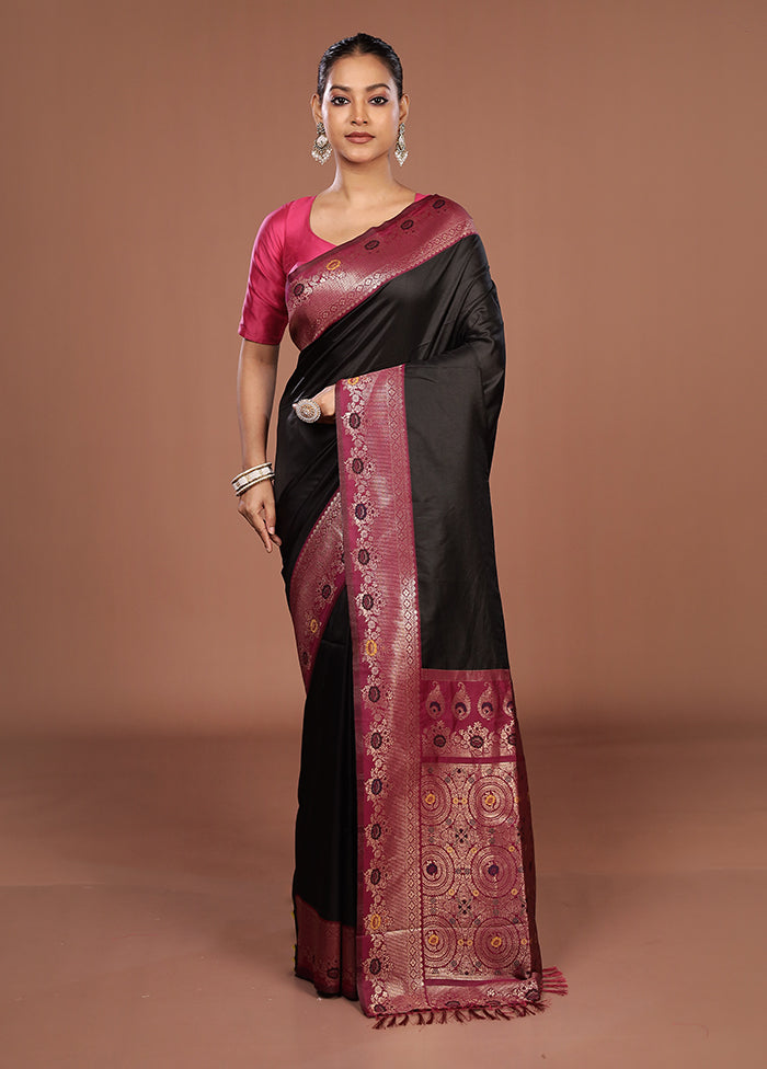 Black Dupion Silk Saree With Blouse Piece