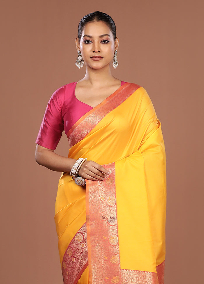 Orange Dupion Silk Saree With Blouse Piece