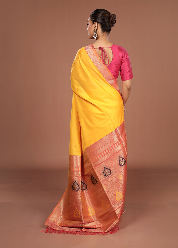 Orange Dupion Silk Saree With Blouse Piece