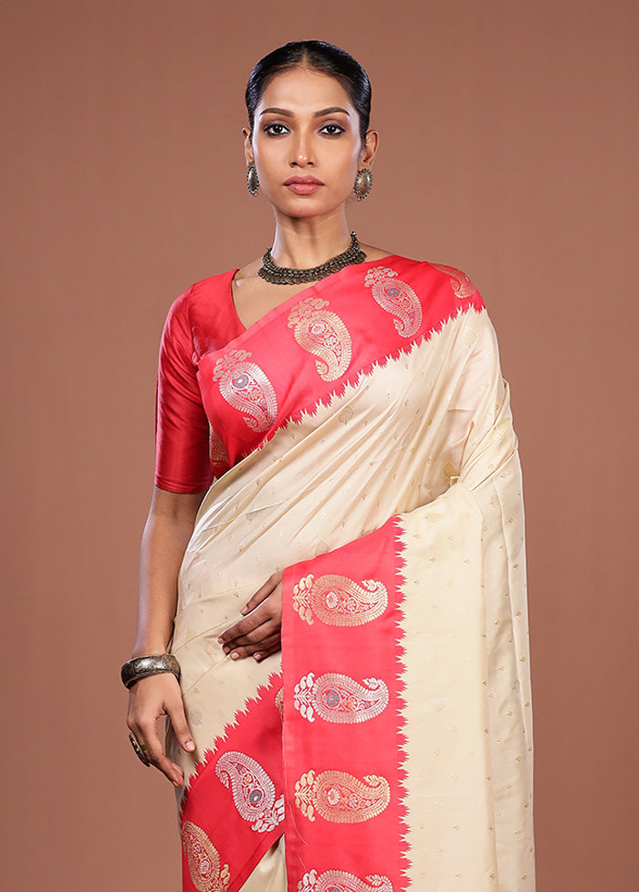 Cream Dupion Silk Saree With Blouse Piece