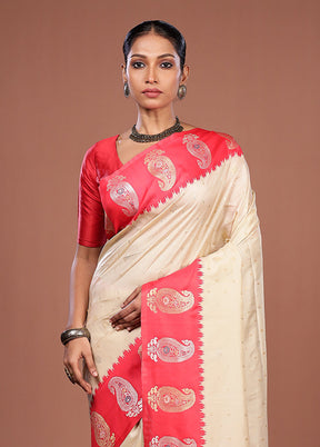 Cream Dupion Silk Saree With Blouse Piece
