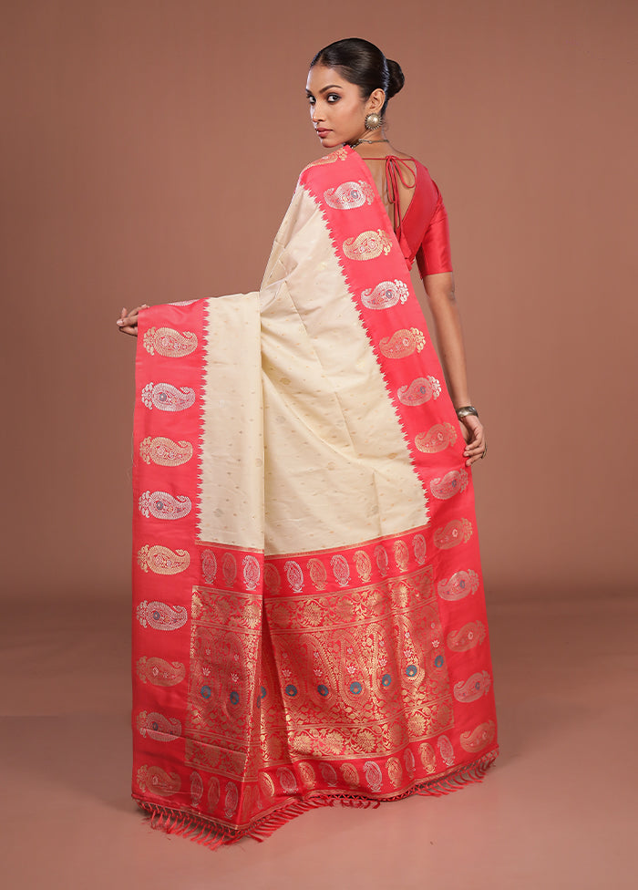 Cream Dupion Silk Saree With Blouse Piece