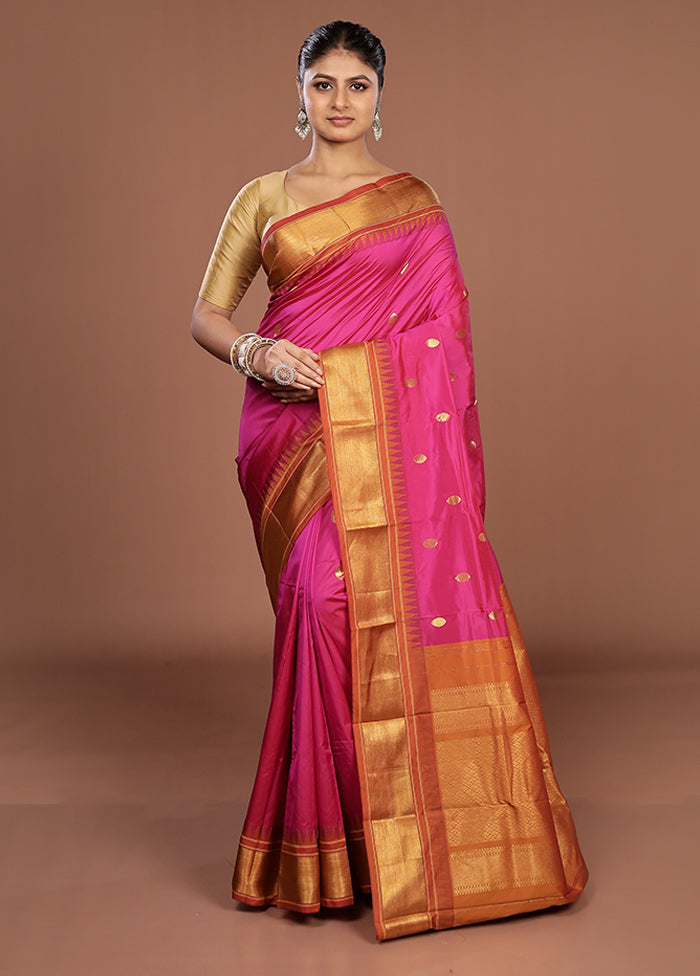 Pink Kanjivaram Silk Saree With Blouse Piece