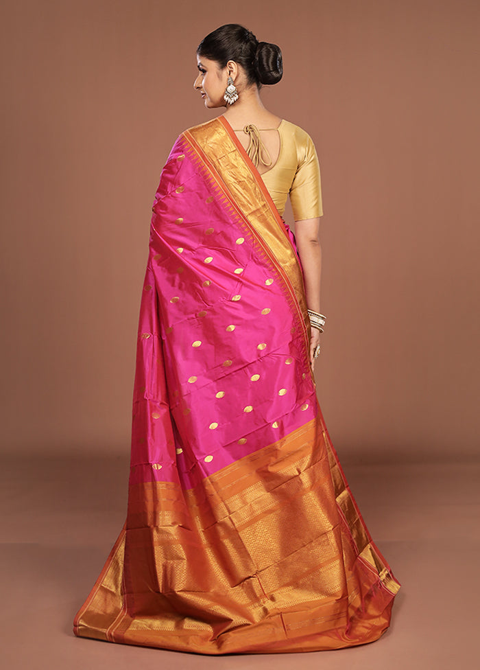 Pink Kanjivaram Silk Saree With Blouse Piece