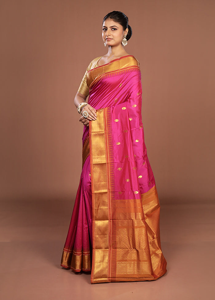 Pink Kanjivaram Silk Saree With Blouse Piece