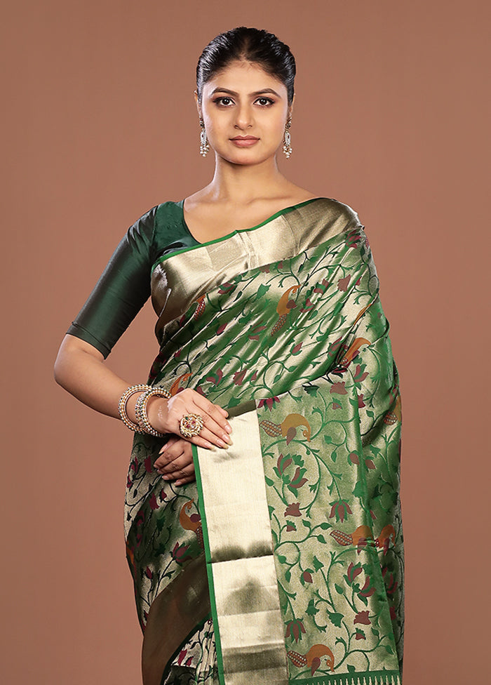 Green Handloom Kanchipuram Pure Silk Saree With Blouse Piece