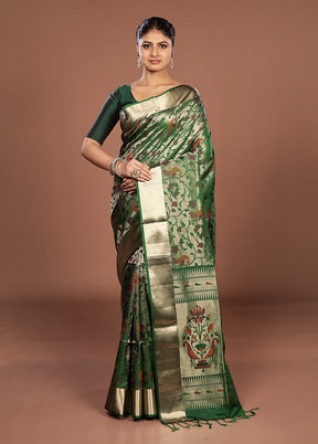 Green Handloom Kanchipuram Pure Silk Saree With Blouse Piece