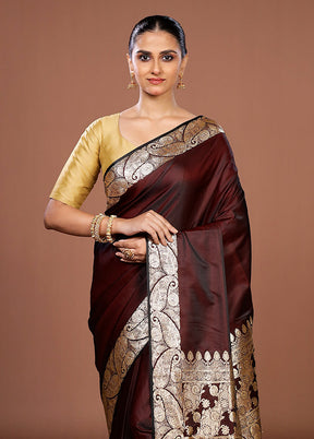 Maroon Banarasi Silk Saree With Blouse Piece
