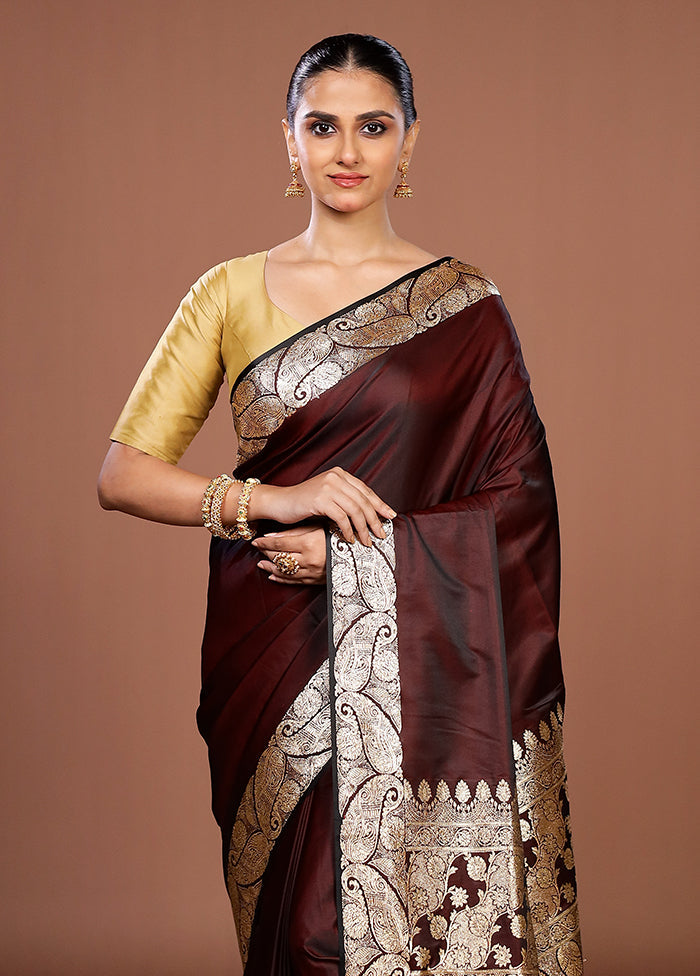 Maroon Banarasi Silk Saree With Blouse Piece