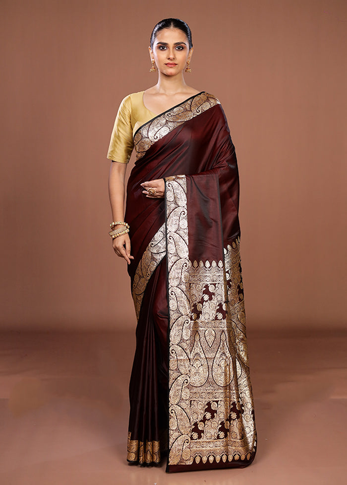 Maroon Banarasi Silk Saree With Blouse Piece