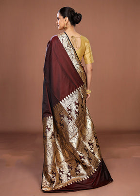 Maroon Banarasi Silk Saree With Blouse Piece