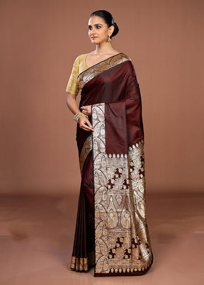 Maroon Banarasi Silk Saree With Blouse Piece