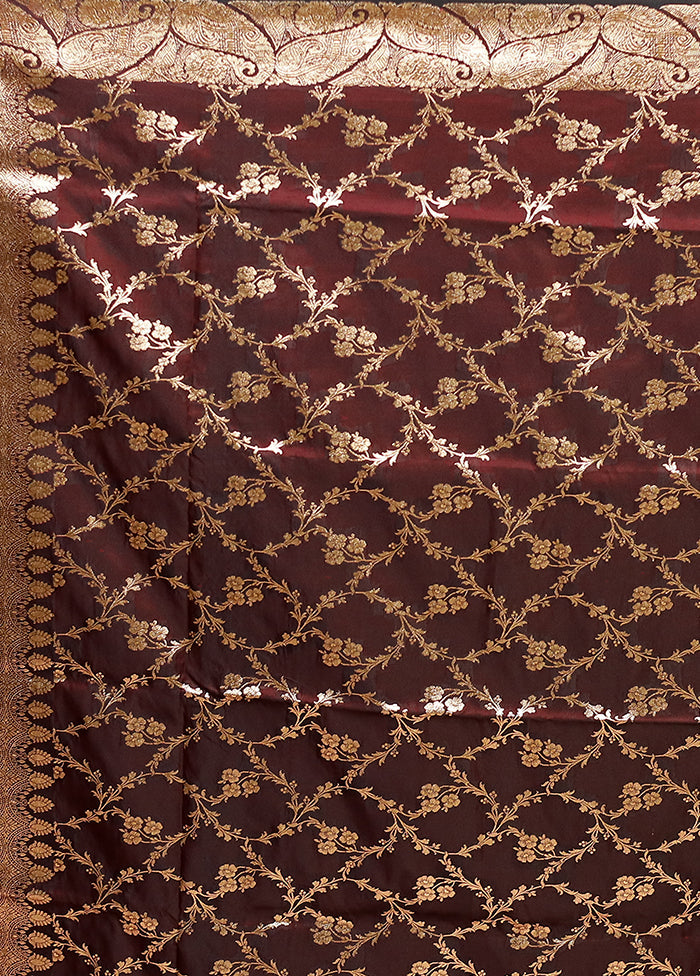 Maroon Banarasi Silk Saree With Blouse Piece