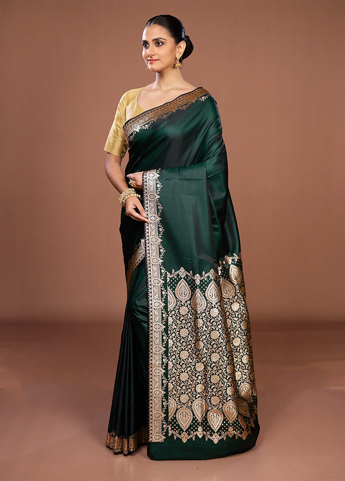 Green Banarasi Silk Saree With Blouse Piece