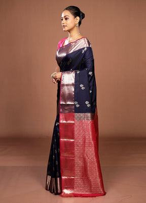 Blue Kanjivaram Silk Saree With Blouse Piece