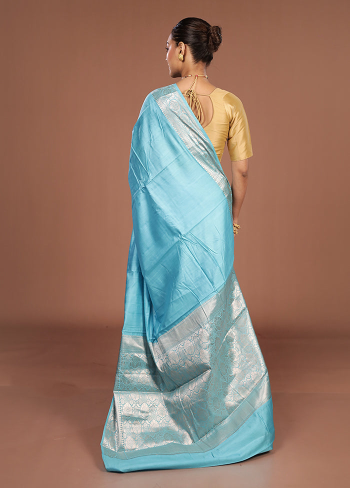 Blue Handloom Dupion Pure Silk Saree With Blouse Piece