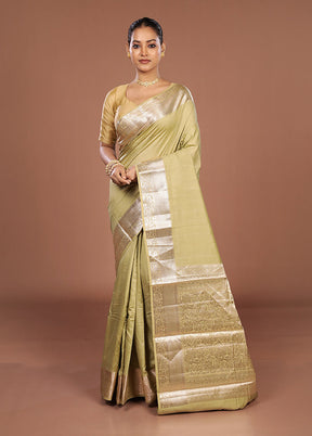 Green Handloom Dupion Pure Silk Saree With Blouse Piece