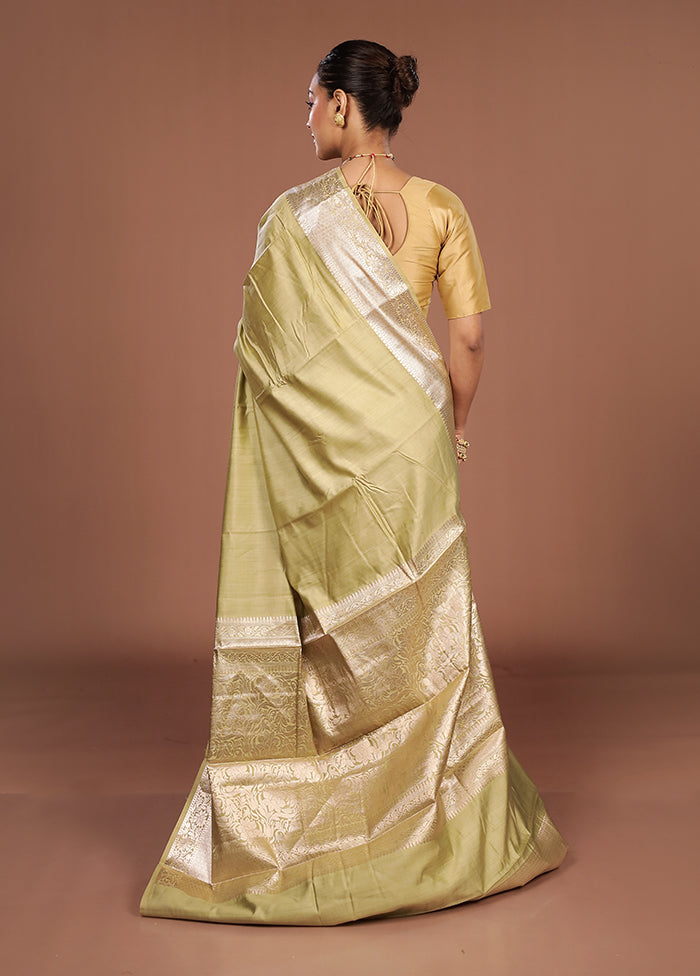 Green Handloom Dupion Pure Silk Saree With Blouse Piece
