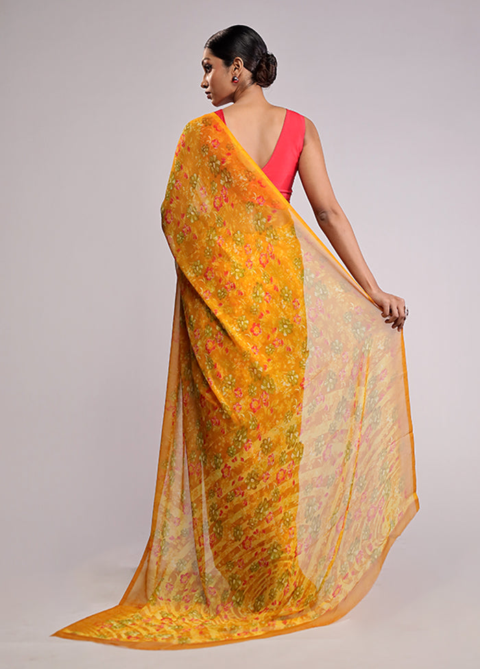 Yellow Chiffon Silk Saree With Blouse Piece
