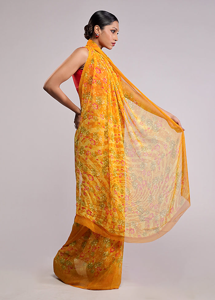 Yellow Chiffon Silk Saree With Blouse Piece