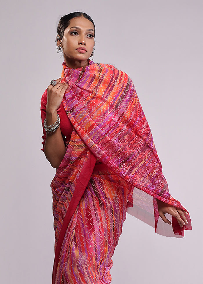Pink Chiffon Silk Saree With Blouse Piece