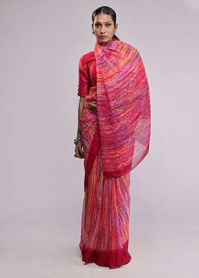 Pink Chiffon Silk Saree With Blouse Piece
