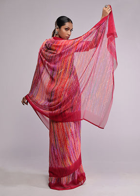 Pink Chiffon Silk Saree With Blouse Piece