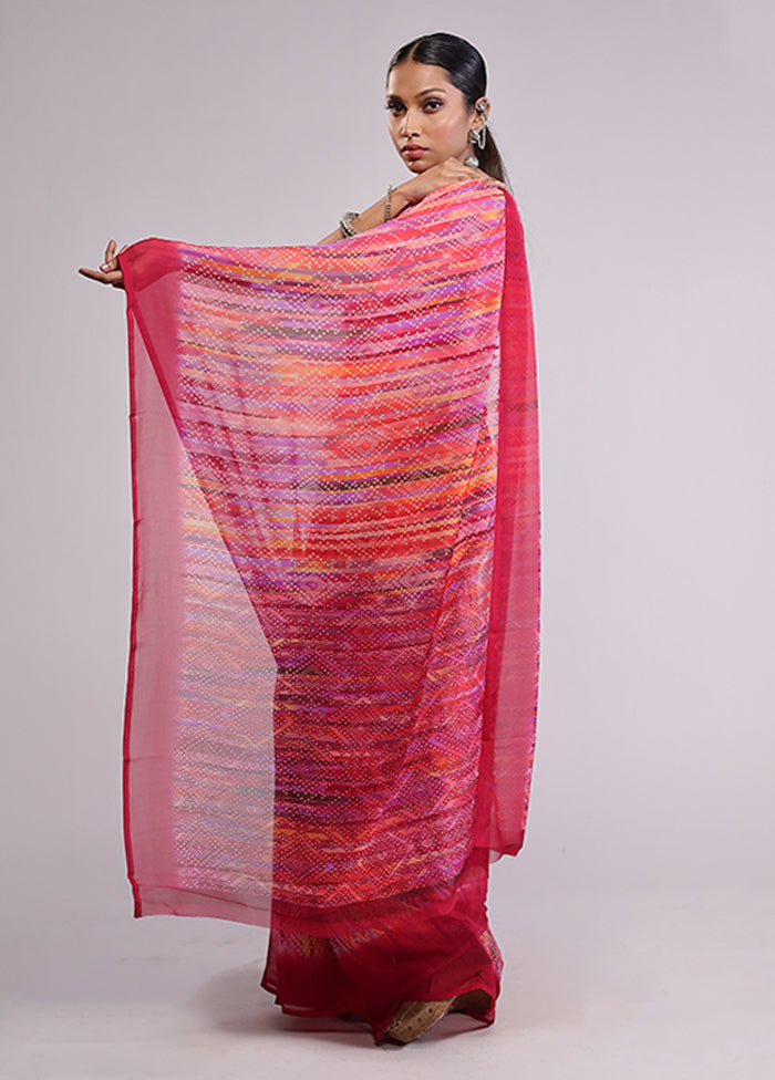 Pink Chiffon Silk Saree With Blouse Piece