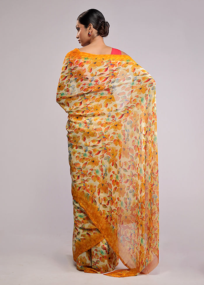 Yellow Chiffon Silk Saree With Blouse Piece