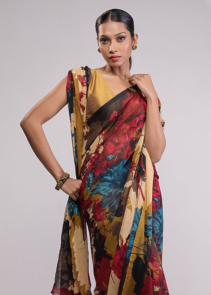 Red Chiffon Silk Saree With Blouse Piece