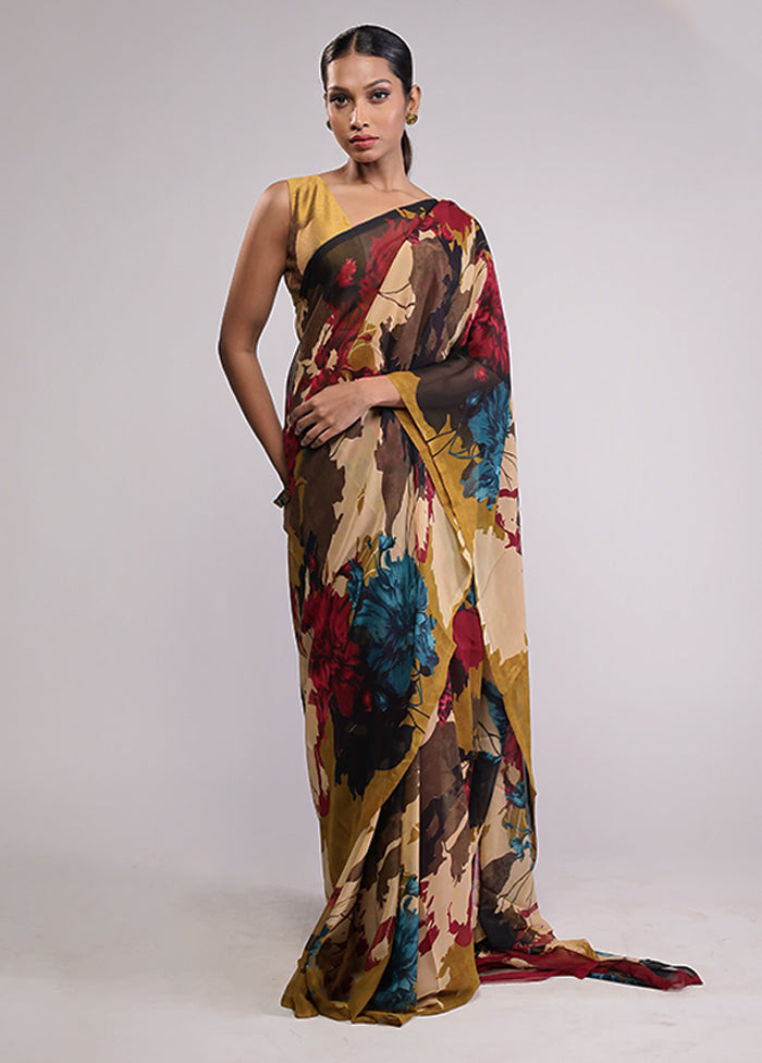 Red Chiffon Silk Saree With Blouse Piece