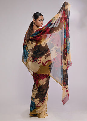 Red Chiffon Silk Saree With Blouse Piece