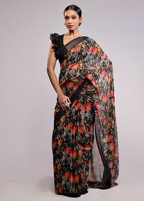 Black Chiffon Silk Saree With Blouse Piece