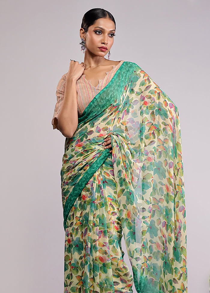 Green Chiffon Silk Saree With Blouse Piece