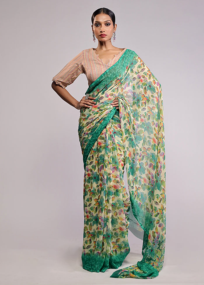 Green Chiffon Silk Saree With Blouse Piece