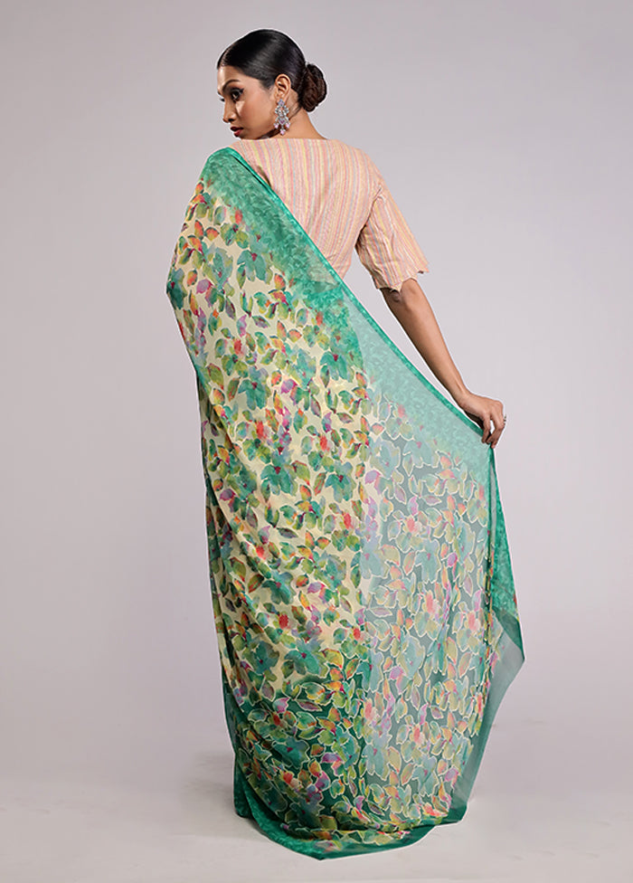 Green Chiffon Silk Saree With Blouse Piece