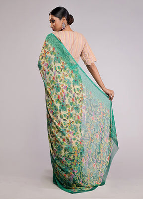 Green Chiffon Silk Saree With Blouse Piece