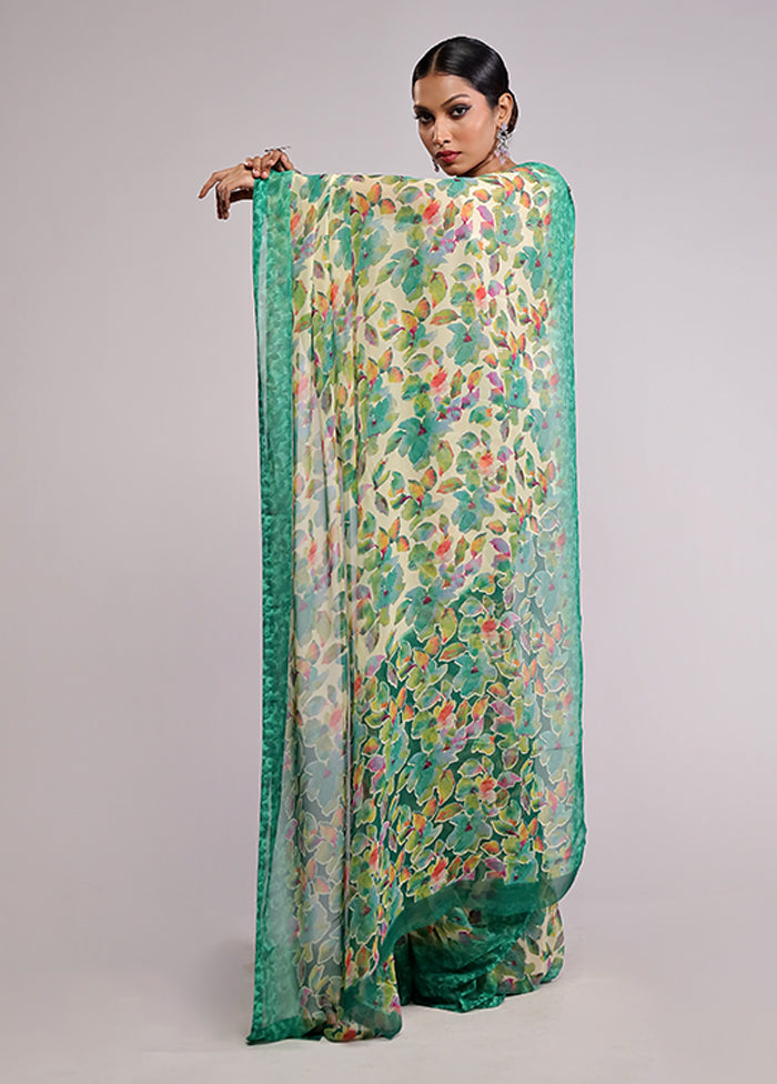 Green Chiffon Silk Saree With Blouse Piece
