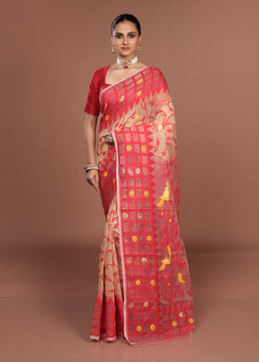 Red Jamdani Cotton Saree Without Blouse Piece