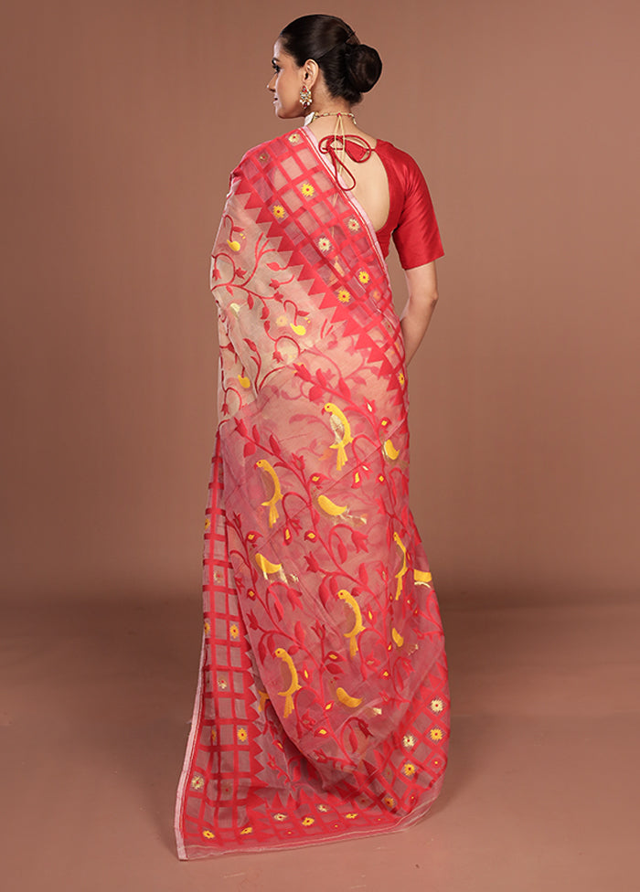 Red Jamdani Cotton Saree Without Blouse Piece