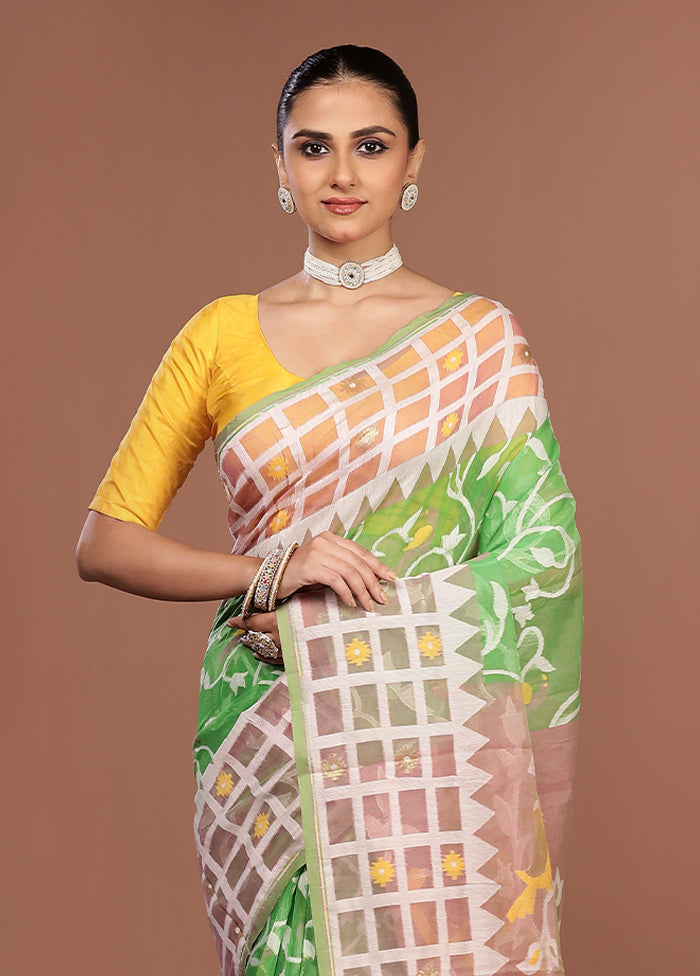 Cream Jamdani Cotton Saree Without Blouse Piece