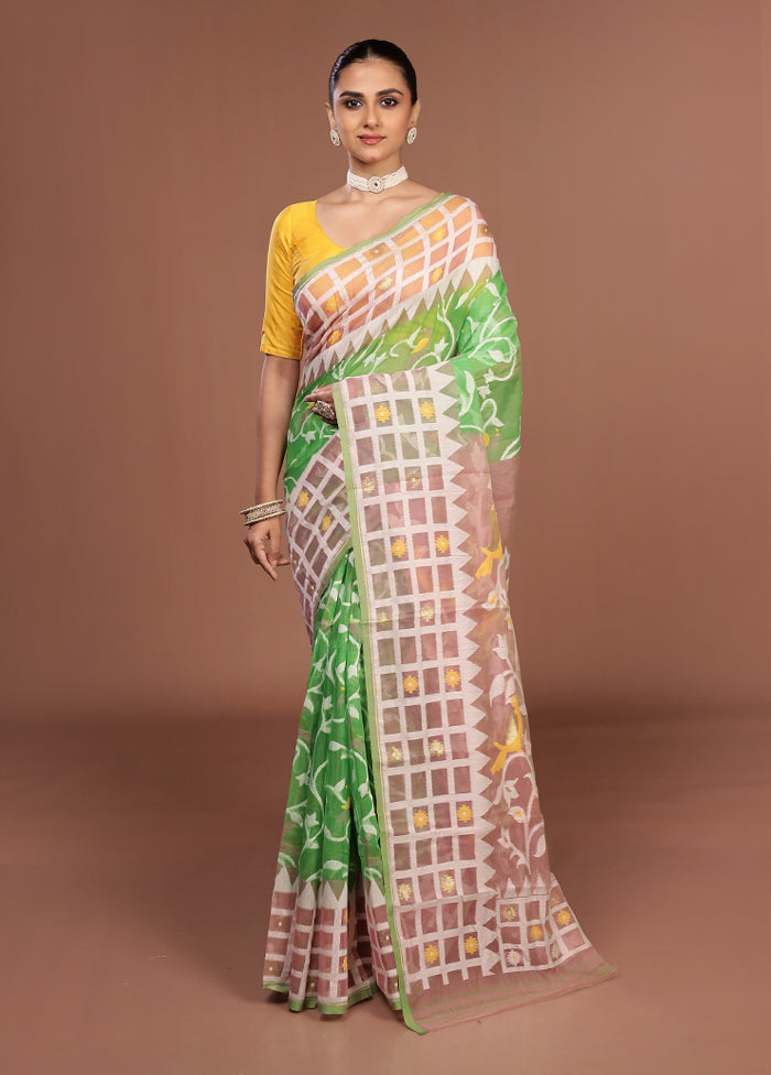 Cream Jamdani Cotton Saree Without Blouse Piece
