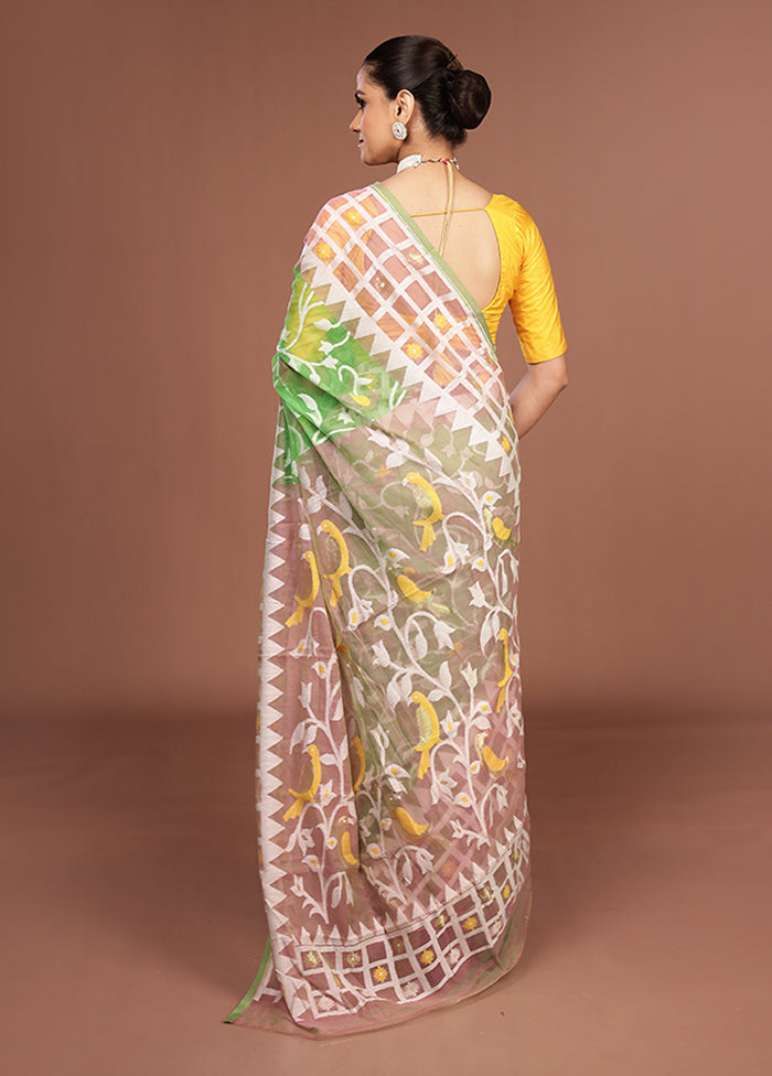 Cream Jamdani Cotton Saree Without Blouse Piece